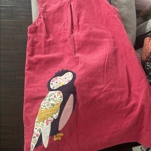Mini Boden Pink Corduroy Dress with Owl Appliqué